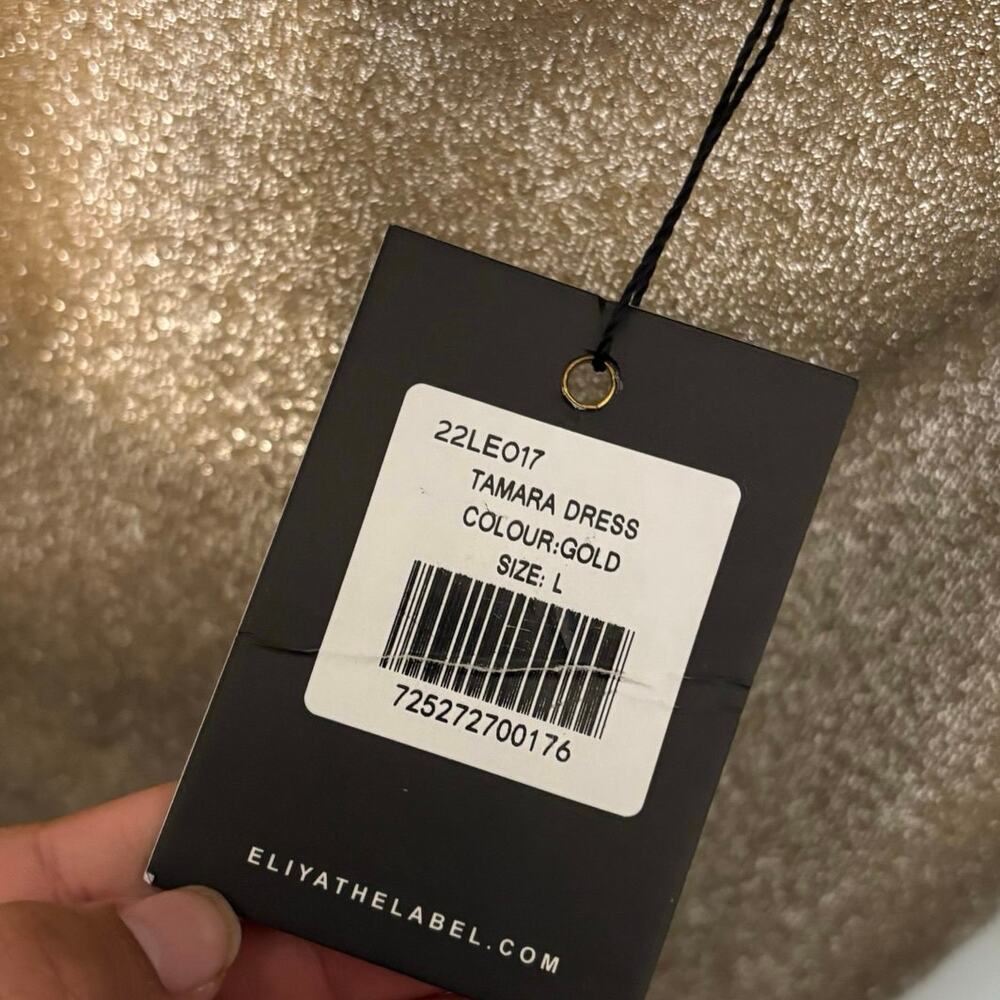 New Eliya The Label NWT Tamara Gold Midi Dress Size Large - Picture 7 of 10